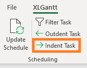 XLGantt(Excel Gantt) indent or outdent tasks
