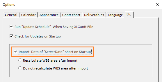 Excel Gantt Importing Server Data