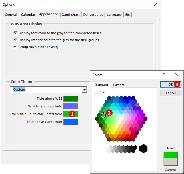 Excel Gantt color theme