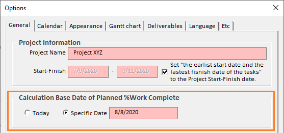 XLGantt - Calculation Base Date of Planned %Work Complete