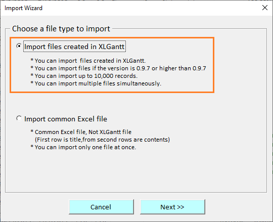 XLGantt– Importing Schedules from Another File