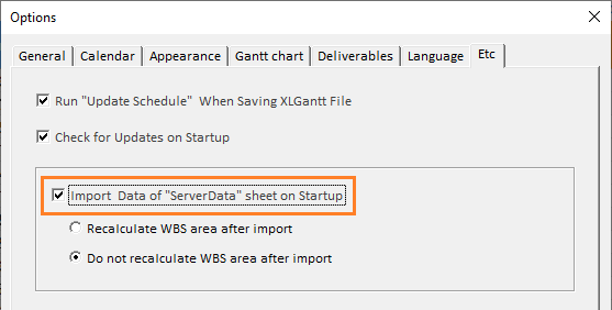 XLGantt(Excel Gantt) – Importing Server Data